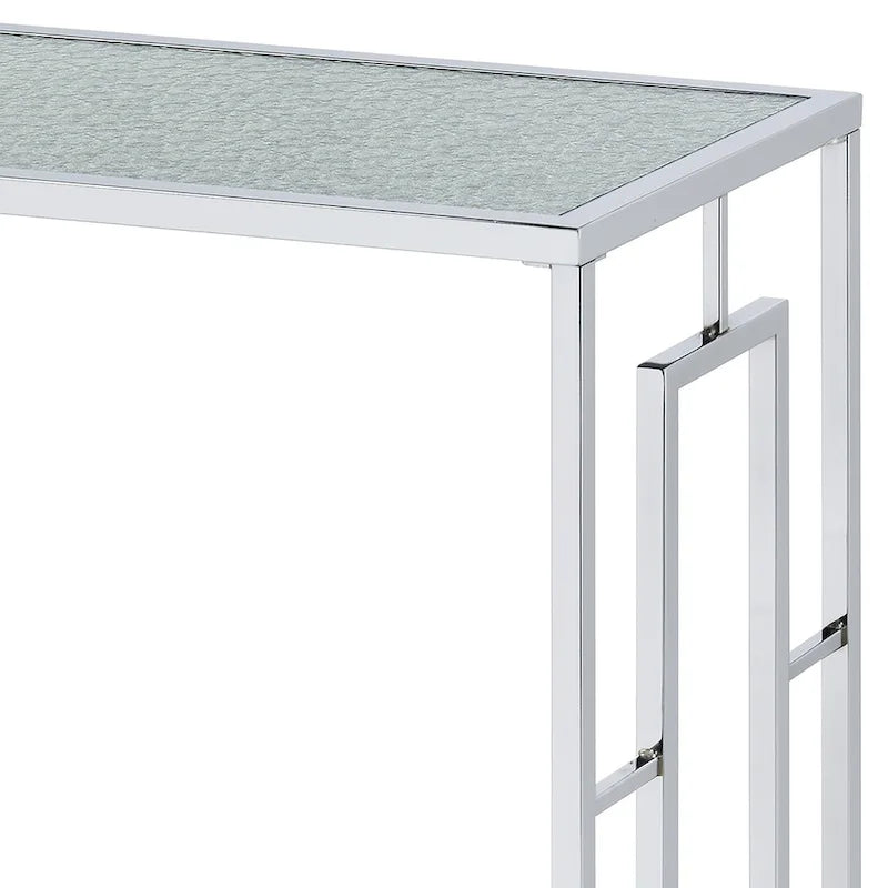 Table de canapé en verre ondulé 48 pouces Glitterati Glam Chrome de Furniture of America