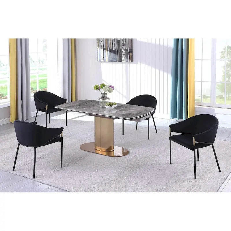Table à manger extensible Somette à plateau en céramique marbrée avec base en acier