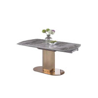 Table à manger extensible Somette à plateau en céramique marbrée avec base en acier