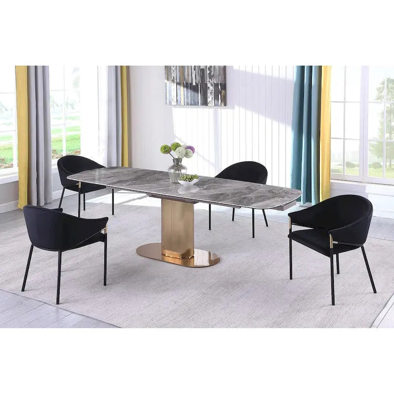 Table à manger extensible Somette à plateau en céramique marbrée avec base en acier