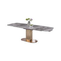 Table à manger extensible Somette à plateau en céramique marbrée avec base en acier
