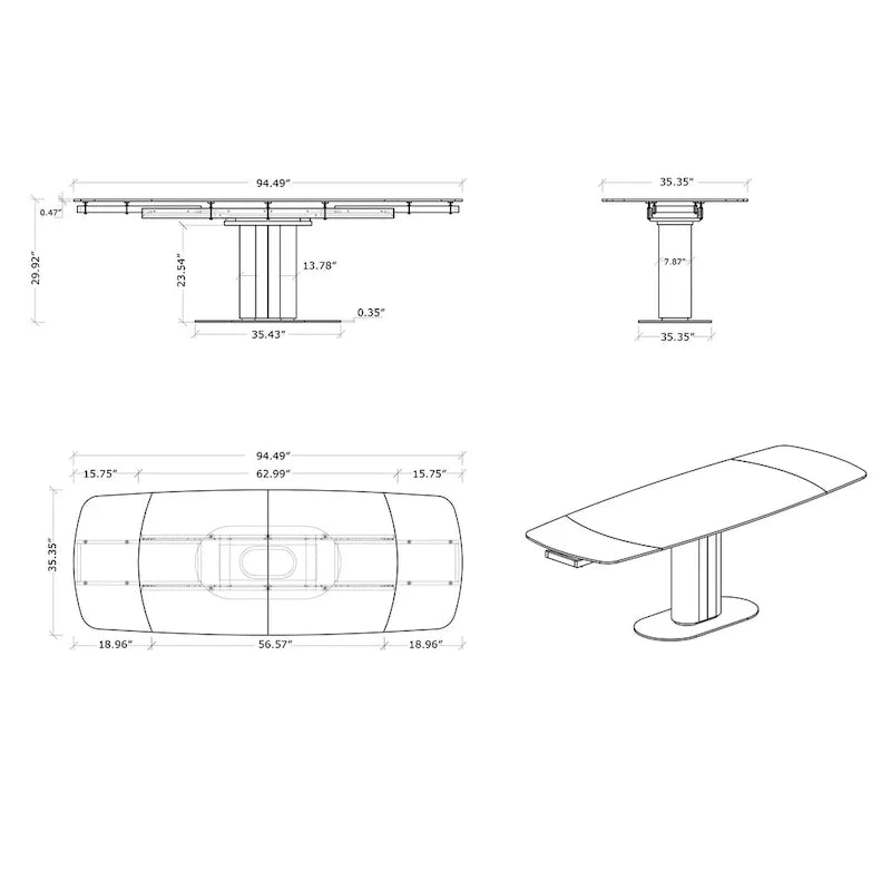 Table à manger extensible Somette à plateau en céramique marbrée avec base en acier
