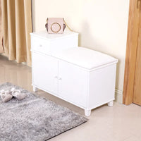 Banc de rangement à chaussures en bois avec tiroir, blanc