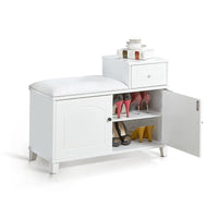 Banc de rangement à chaussures en bois avec tiroir, blanc