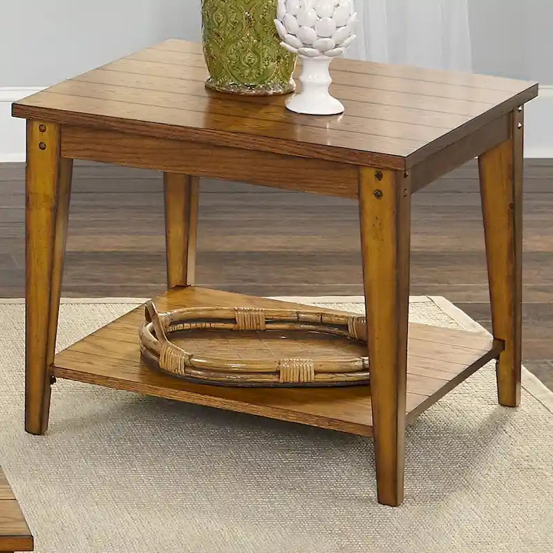 Table de lampe carrée en chêne Lake House