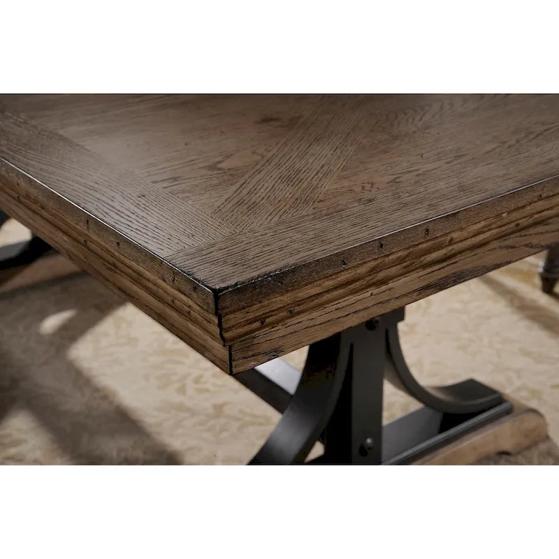 Ensemble de salle à manger 8 pièces Roundhill Furniture Birmingham avec table, banc à têtes de clou et fauteuils, couleur Driftwood
