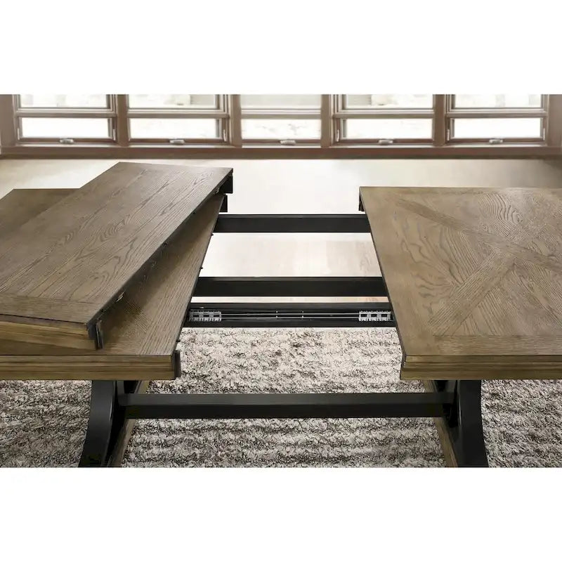 Ensemble de salle à manger 8 pièces Roundhill Furniture Birmingham avec table, banc à têtes de clou et fauteuils, couleur Driftwood