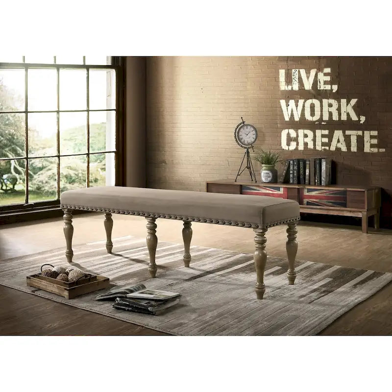 Ensemble de salle à manger 8 pièces Roundhill Furniture Birmingham avec table, banc à têtes de clou et fauteuils, couleur Driftwood