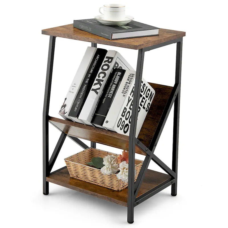 Table d'appoint industrielle à 3 niveaux avec étagère de rangement Table de chevet