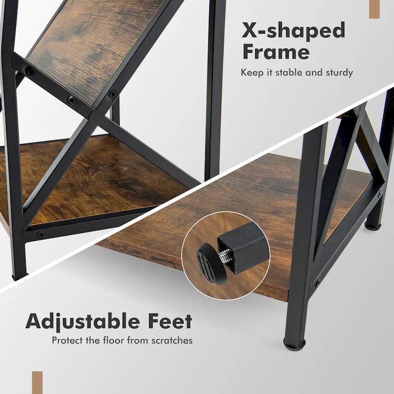 Table d'appoint industrielle à 3 niveaux avec étagère de rangement Table de chevet