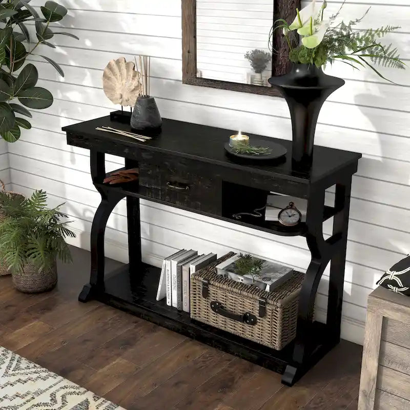 Console à 3 étagères ouvertes en chêne noir DH BASIC Farmhouse de 47 po par Denhour