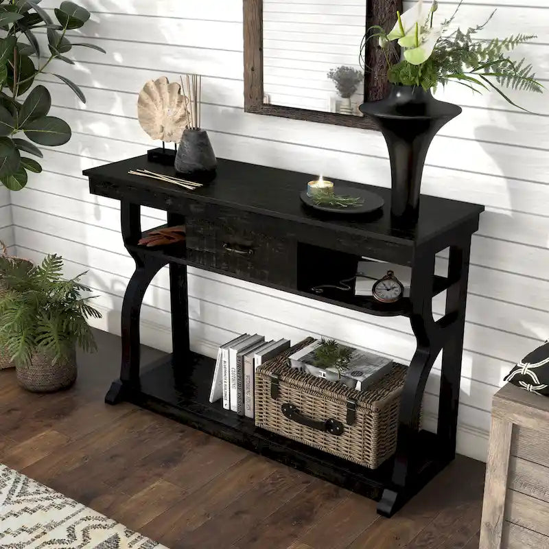 Console à 3 étagères ouvertes en chêne noir DH BASIC Farmhouse de 47 po par Denhour