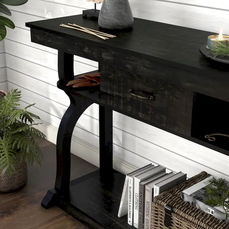 Console à 3 étagères ouvertes en chêne noir DH BASIC Farmhouse de 47 po par Denhour