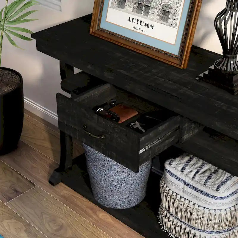 Console à 3 étagères ouvertes en chêne noir DH BASIC Farmhouse de 47 po par Denhour