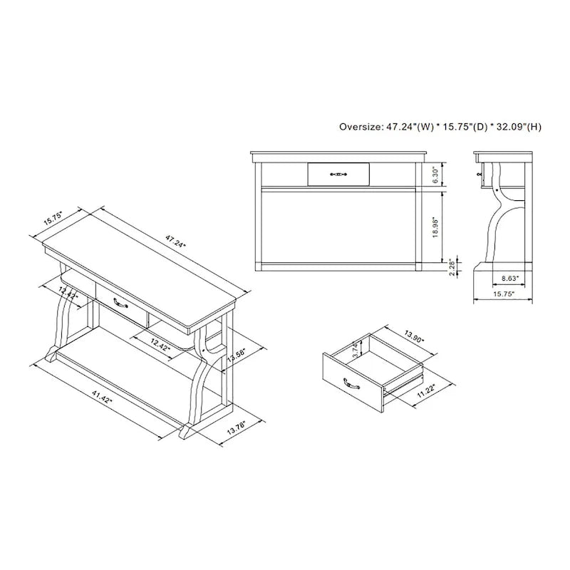 Console à 3 étagères ouvertes en chêne noir DH BASIC Farmhouse de 47 po par Denhour