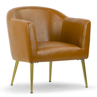 Chaise d'appoint Avi Cappuccino en similicuir avec pieds dorés