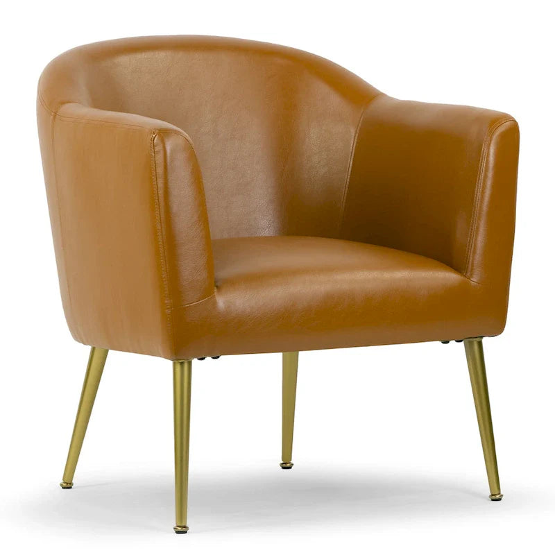 Chaise d'appoint Avi Cappuccino en similicuir avec pieds dorés