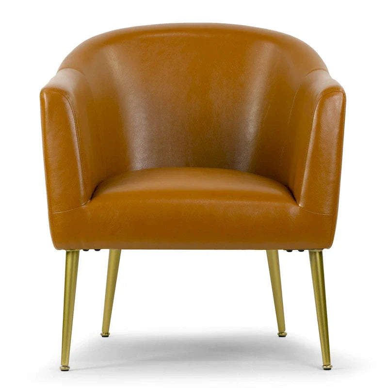 Chaise d'appoint Avi Cappuccino en similicuir avec pieds dorés
