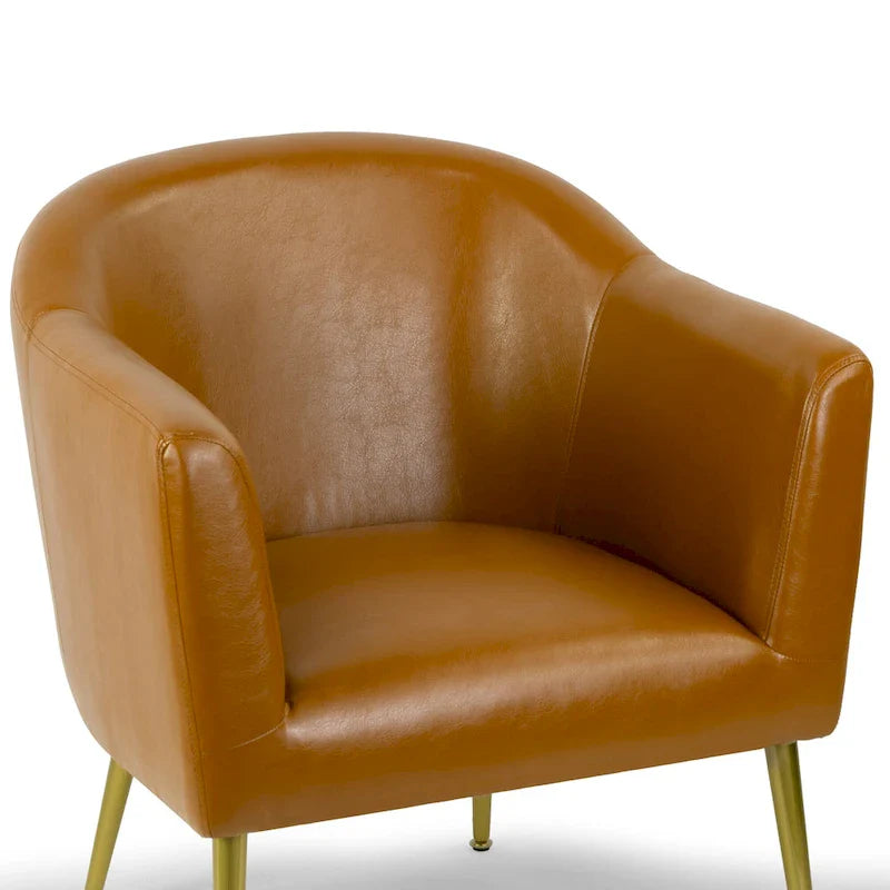 Chaise d'appoint Avi Cappuccino en similicuir avec pieds dorés