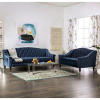 Ensemble Canapé 2 Pièces Adeben Transitionnel en Tissu Bleu Capitonné avec Clous Décoratifs par Furniture of America