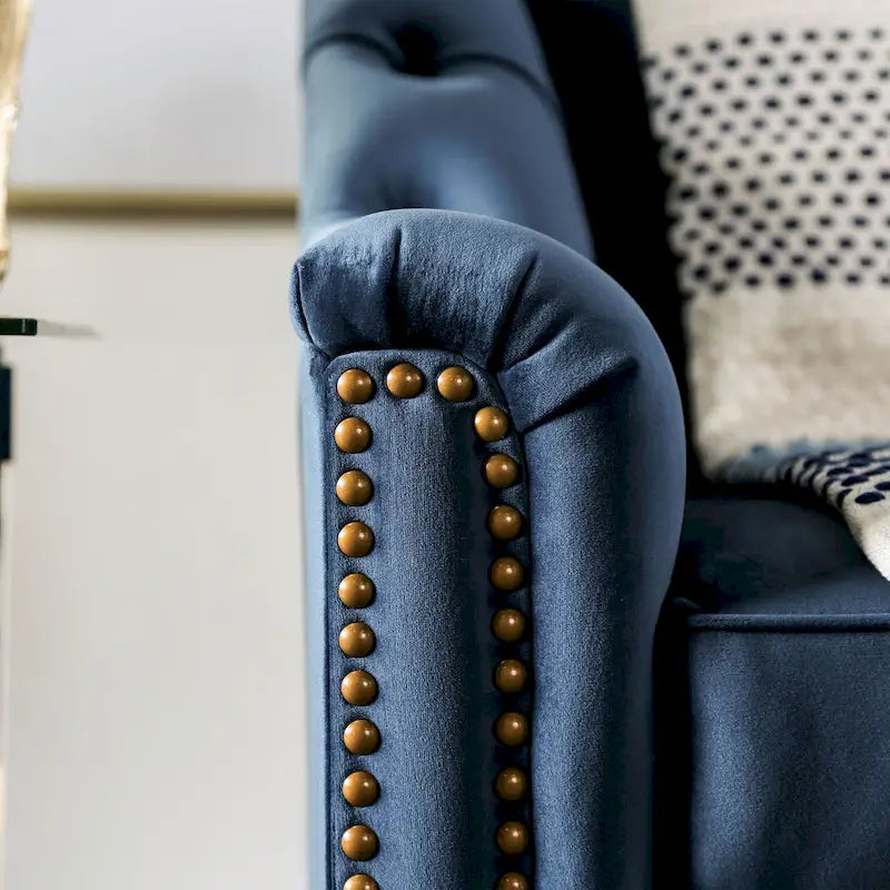 Ensemble Canapé 2 Pièces Adeben Transitionnel en Tissu Bleu Capitonné avec Clous Décoratifs par Furniture of America