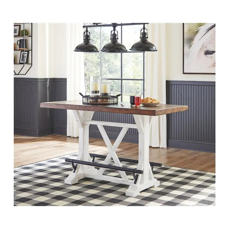 Table de salle à manger rectangulaire Valebeck marron/blanc – 60 po L x 30 po P x 36 po H
