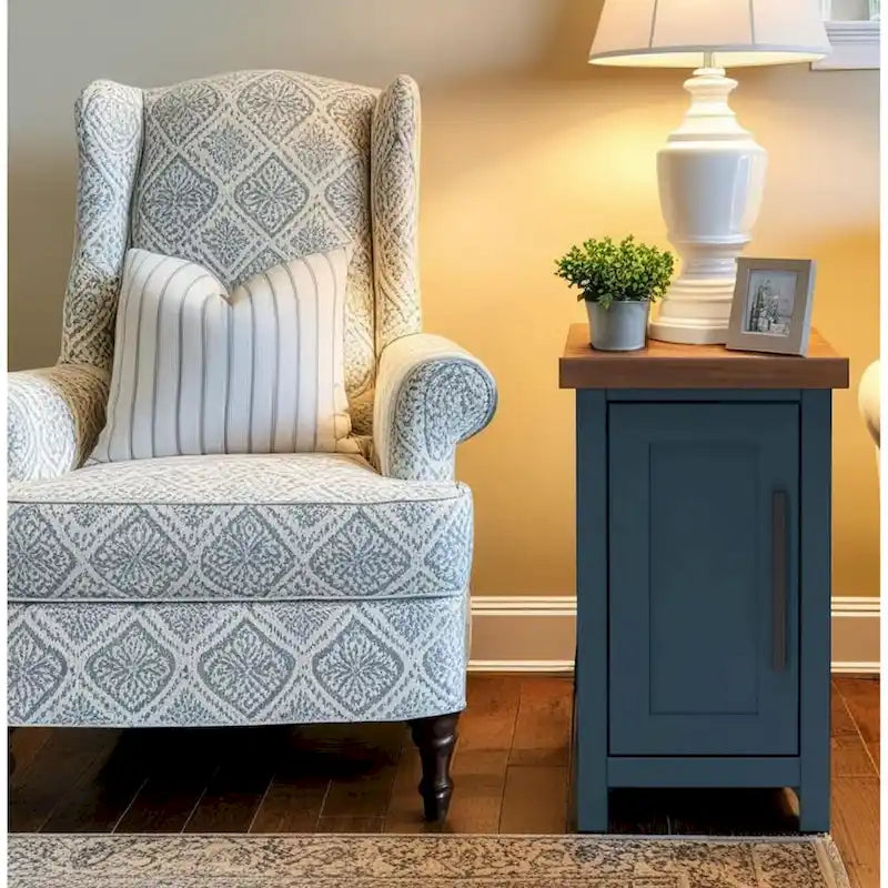 Bridgevine Home Nantucket table d'appoint de fauteuil de 14 pouces, sans assemblage requis, finition denim bleu et whisky