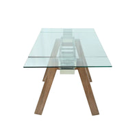 Table à manger moderne Somette avec plateau en verre extensible et pieds en bois massif