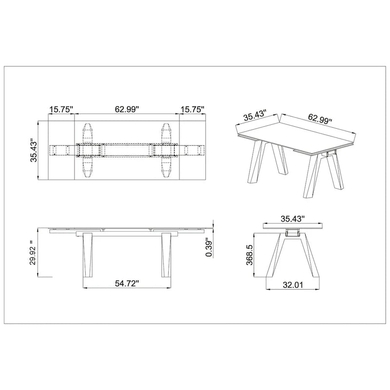 Table à manger moderne Somette avec plateau en verre extensible et pieds en bois massif