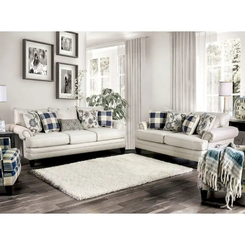 Ensemble de salon 2 pièces transitionnel en tissu ivoire Stormy Thistle par Furniture of America