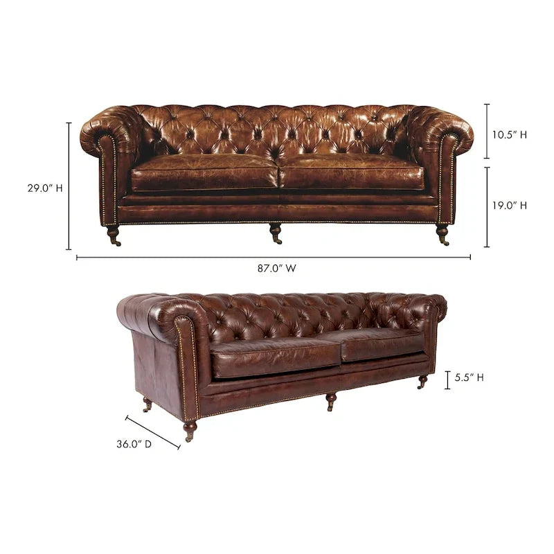 Canapé Chesterfield en cuir pleine fleur Aurelle Home Premier