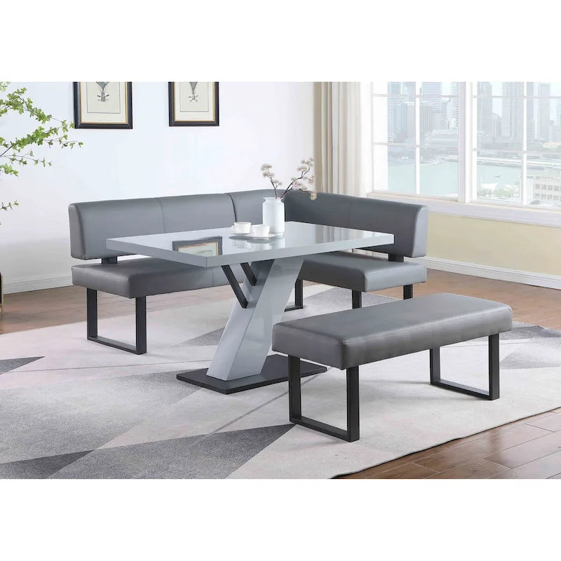 Ensemble de salle à manger 3 pièces Somette Lillian gris brillant avec table, coin-repas et banc