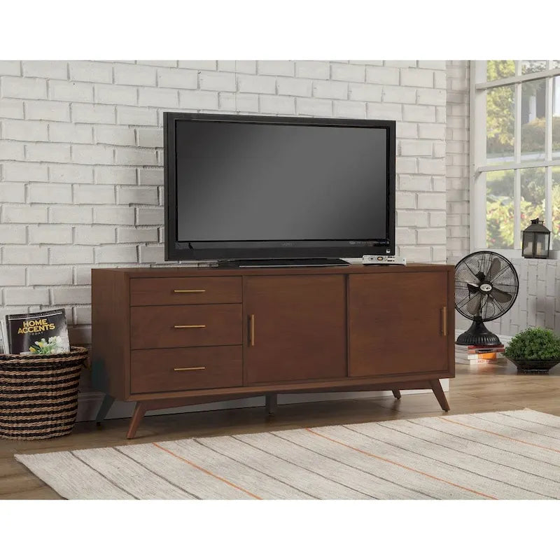 Grand meuble TV décoratif Alpine Furniture Home Flynn - Noyer - 64Lx19Px27H