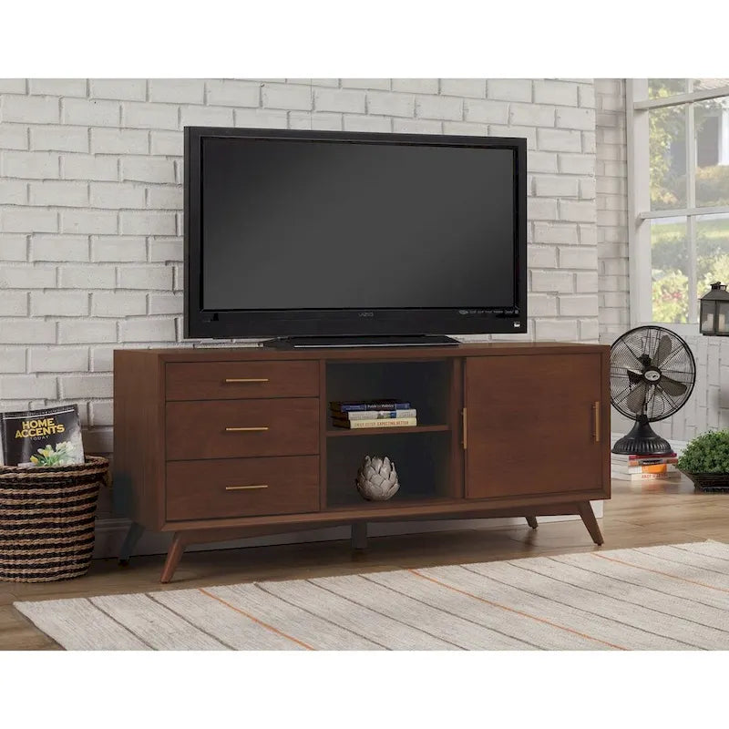 Grand meuble TV décoratif Alpine Furniture Home Flynn - Noyer - 64Lx19Px27H