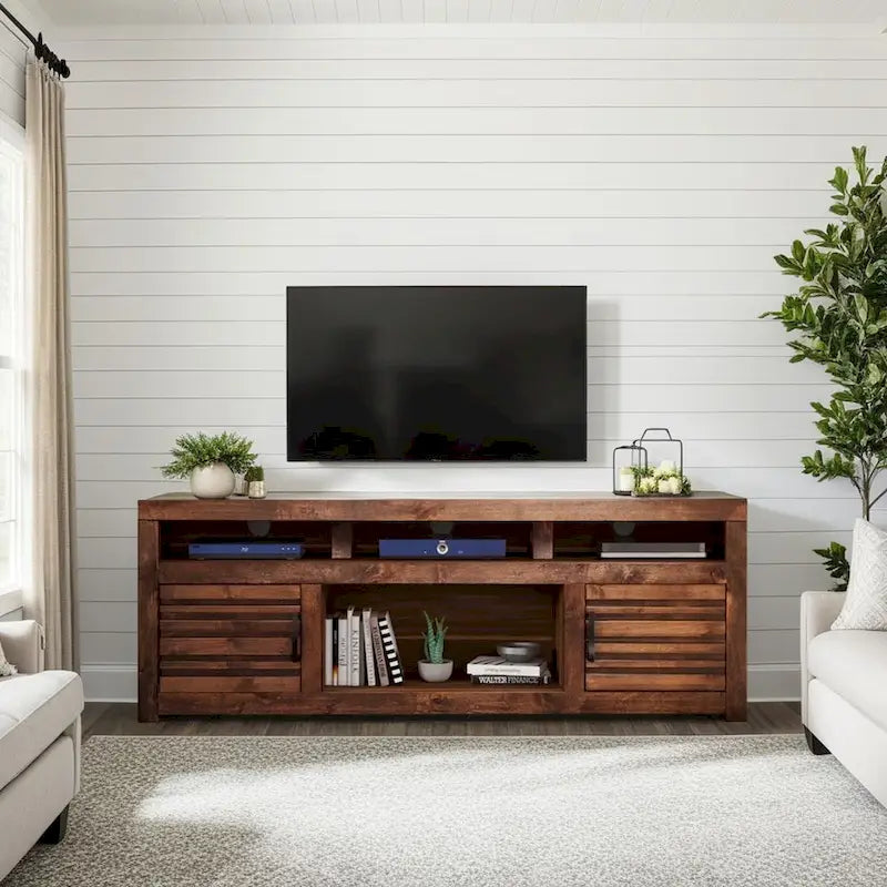 Meuble TV Bridgevine Home Sausalito 72 pouces pour téléviseurs jusqu'à 85 pouces, aucun assemblage requis, finition Whiskey