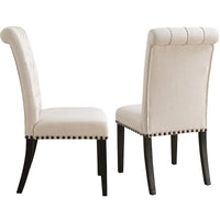 Chaises de salle à manger beiges capitonnées à boutons à dossier roulé avec garniture à têtes de clou (lot de 2)