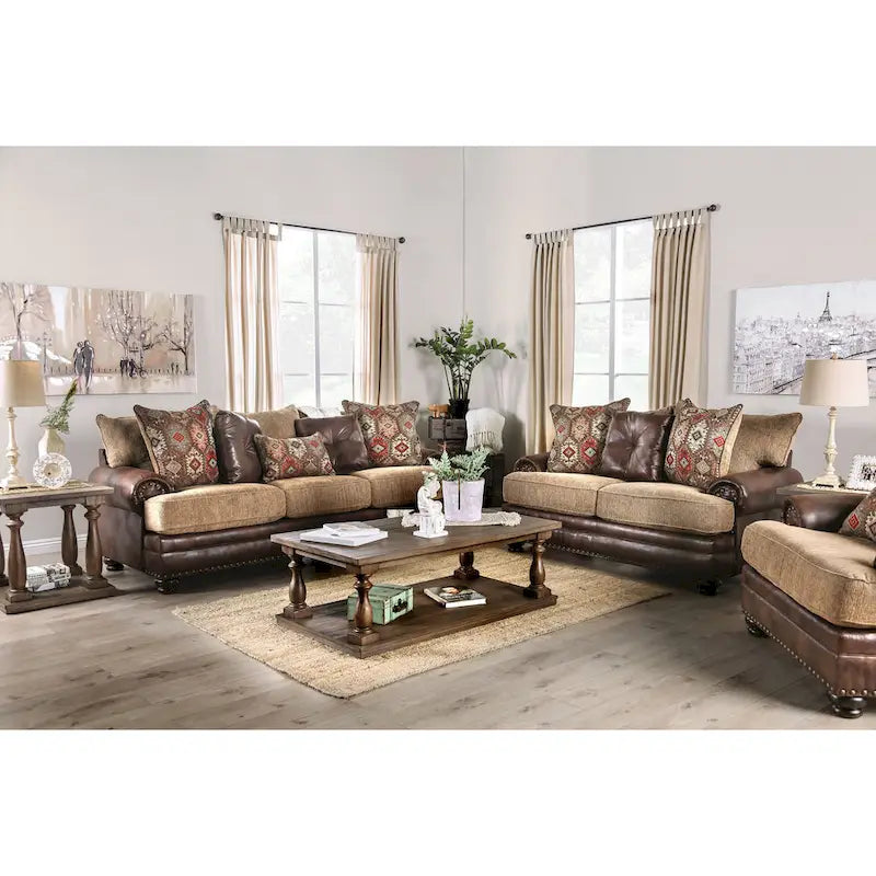 Causeuse Dhirendra Traditionnelle en Similicuir Marron par Furniture of America