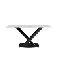 Table à manger moderne 63 pouces, plateau en pierre frittée blanche avec base en acier violet Moran - N/A