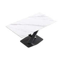 Table à manger moderne 63 pouces, plateau en pierre frittée blanche avec base en acier violet Moran - N/A