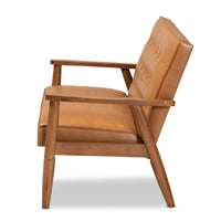 Causeuse Sorrento en similicuir tan et bois fini noyer