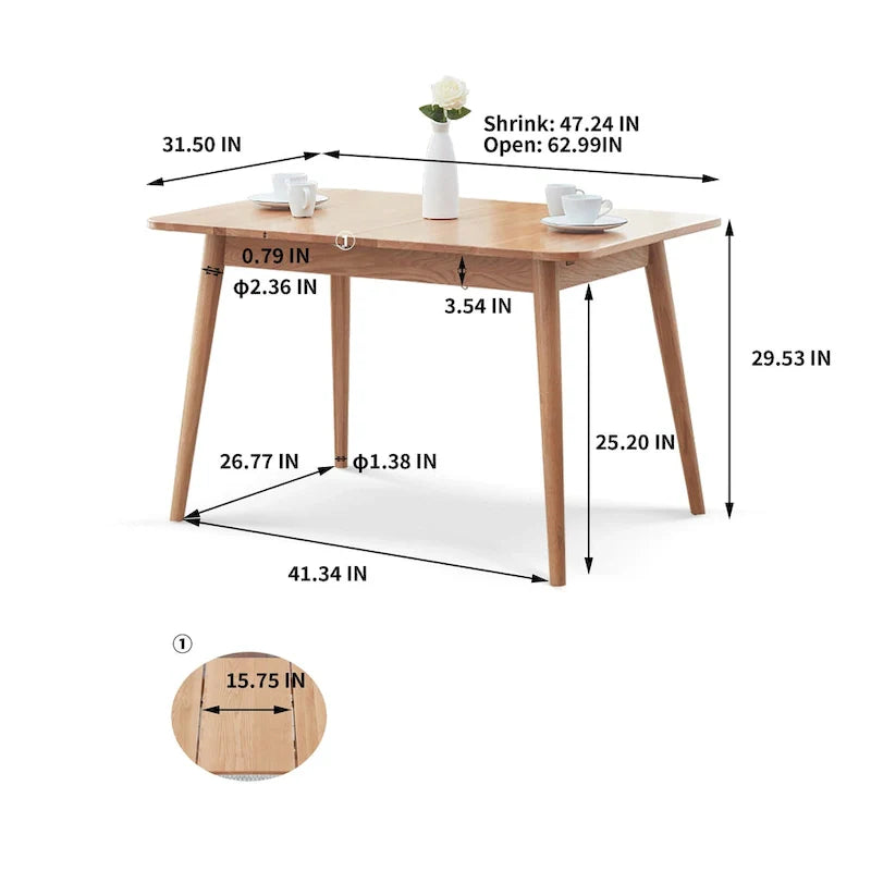 Nestfair Table à manger télescopique en bois de chêne massif naturel - N/A