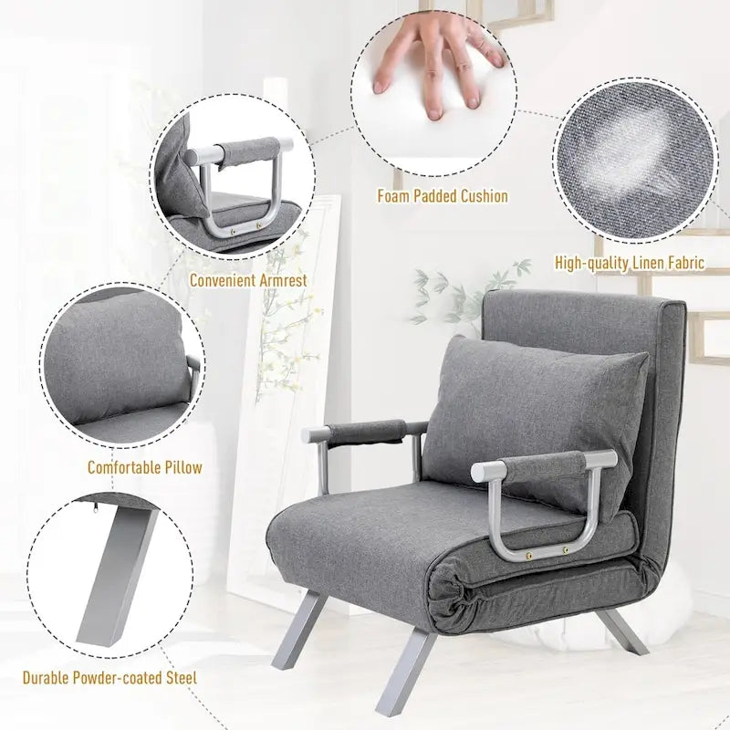 HOMCOM Petit canapé futon avec surface de couchage rabattable confortable pour invités, angles de dossier réglables & design élégant