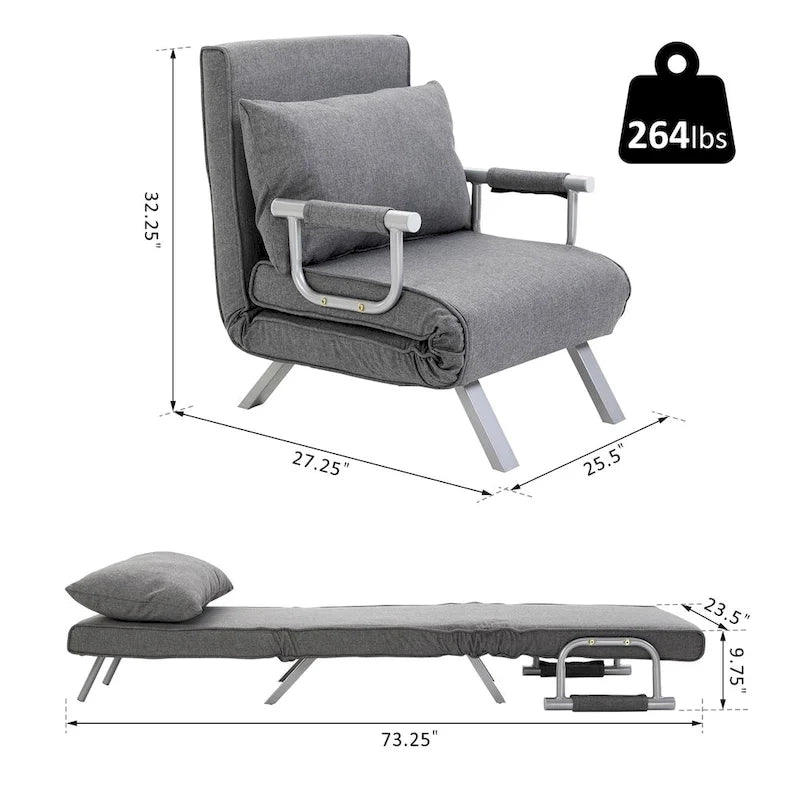 HOMCOM Petit canapé futon avec surface de couchage rabattable confortable pour invités, angles de dossier réglables & design élégant
