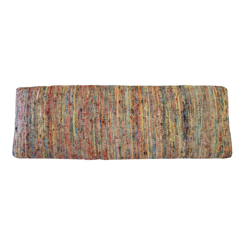 HomeRoots Banc rembourré à rayures arc-en-ciel bleues avec pieds – 47 x 18 x 16