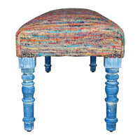 HomeRoots Banc rembourré à rayures arc-en-ciel bleues avec pieds – 47 x 18 x 16