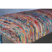 HomeRoots Banc rembourré à rayures arc-en-ciel bleues avec pieds – 47 x 18 x 16