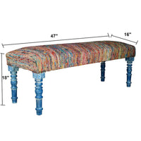 HomeRoots Banc rembourré à rayures arc-en-ciel bleues avec pieds – 47 x 18 x 16
