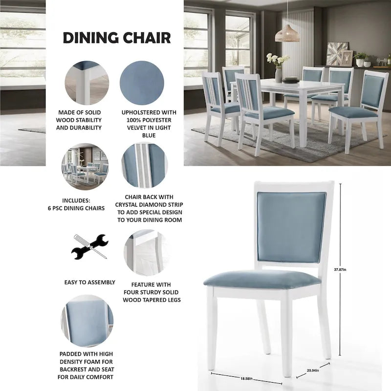 Ensemble de salle à manger luxueux 7 pièces à bandes diamant en cristal CraftPorch