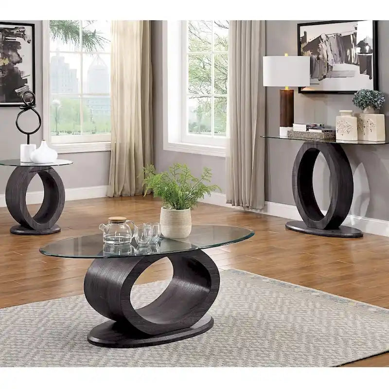 Table d'appoint Totte contemporaine grise avec plateau en verre de 24 po, par Strick & Bolton