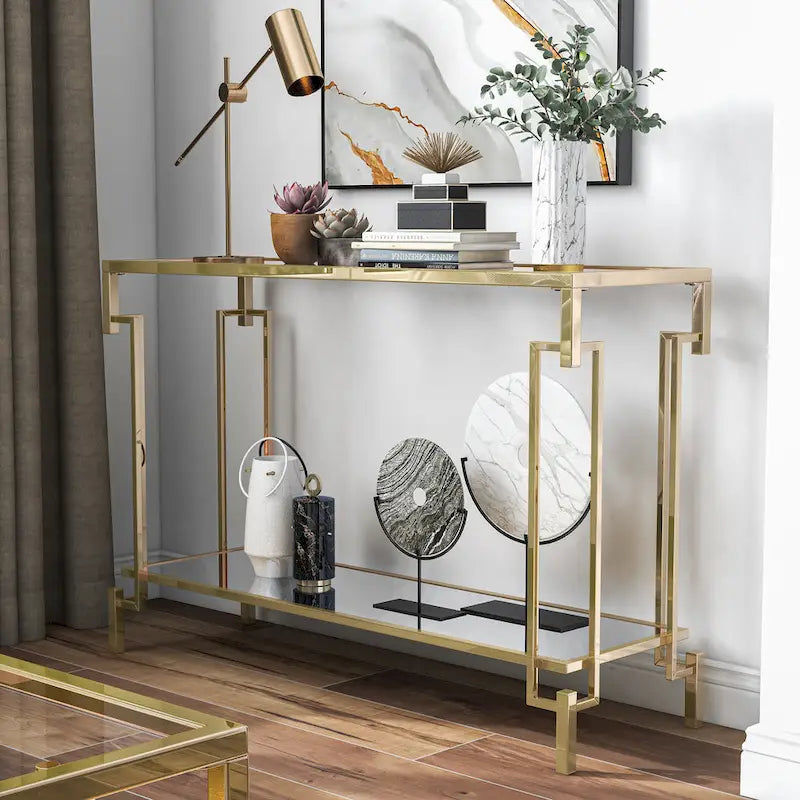 Table de canapé 43 pouces à plateau en verre et 1 étagère Yout Glam par Furniture of America